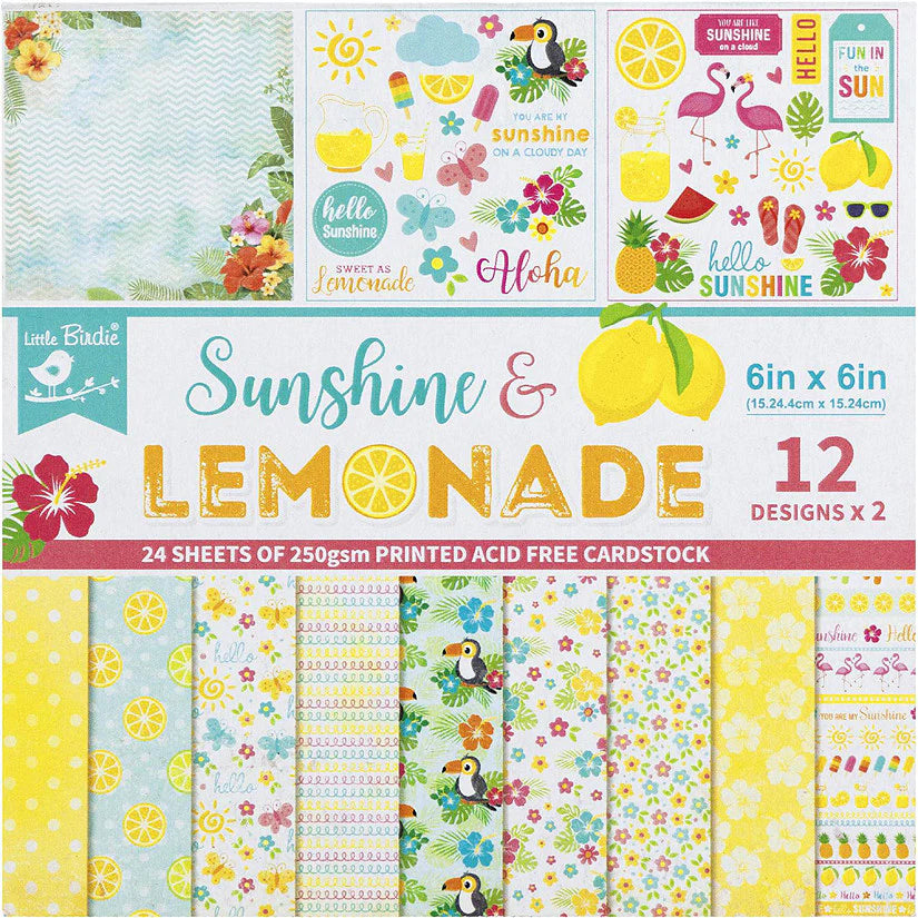 Little Birdie Cardstock Pack 6"X 6" 24/Pkg - Sunshine & Lemonade