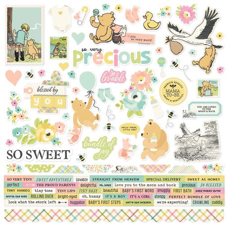 Simple Stories Cardstock Stickers 12"x12" - Classic Pooh Baby