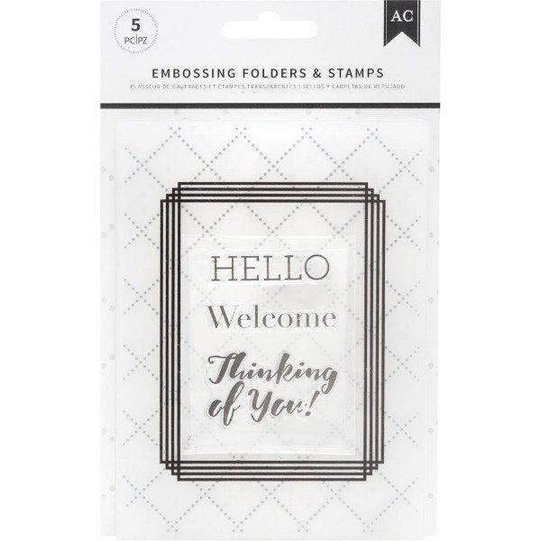 American Crafts Embossing Folders and Stamps Set Welcome