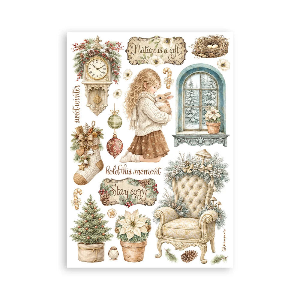 Stamperia - Printed Washi Pad 8 Sheets - White Christmas