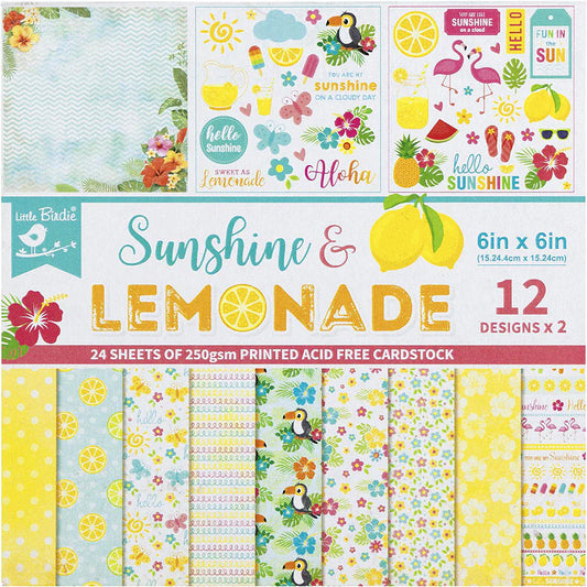 Little Birdie Cardstock Pack 6"X 6" 24/Pkg - Sunshine & Lemonade