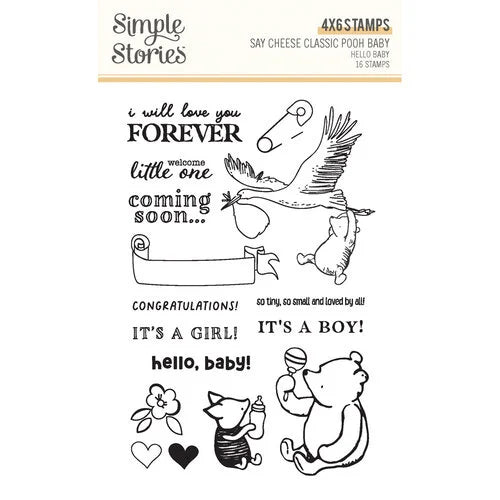 Simple Stories Classic Pooh Baby Photopolymer Stamps  - Hello Baby