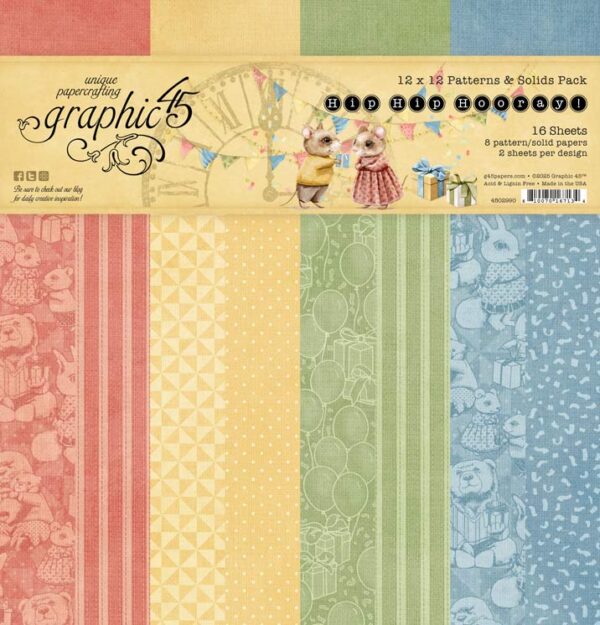 Graphic 45 - Hip Hip Hooray Patterns & Solids - 12x12 Collection Pack