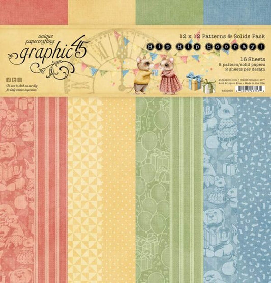 Graphic 45 - Hip Hip Hooray Patterns & Solids - 12x12 Collection Pack